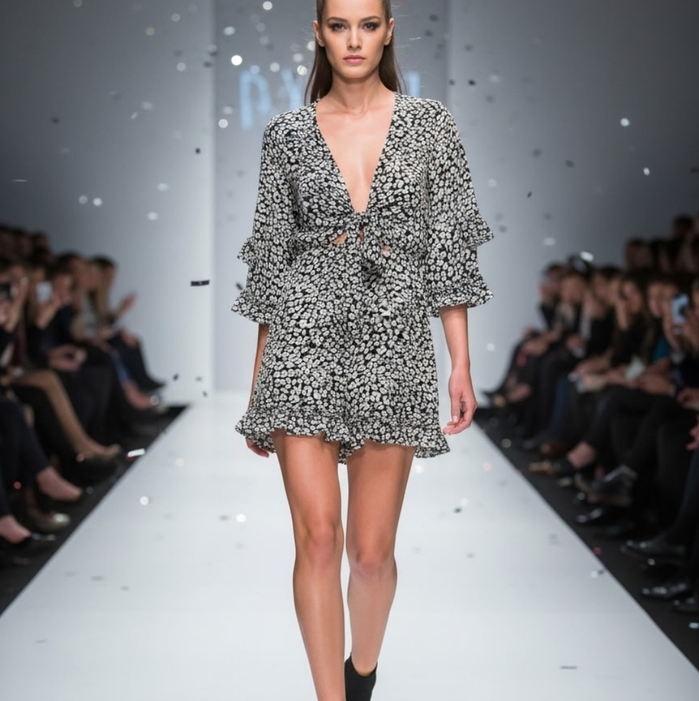 Sexy Print Black and Creme Romper